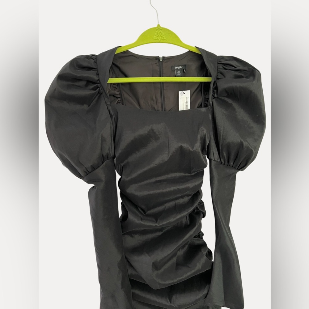 Taffeta Ruched Puff Sleeve Mini Dress